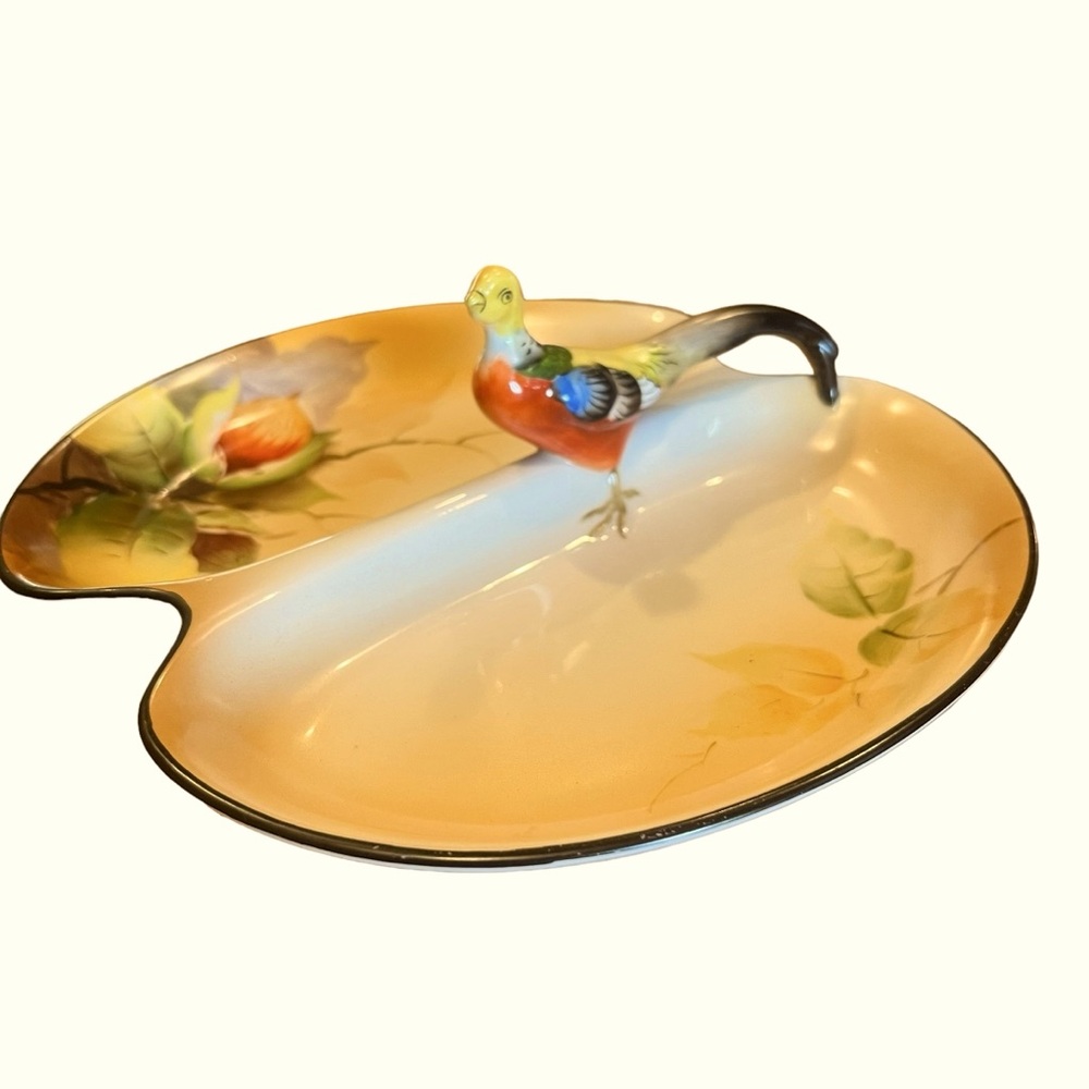 Vintage Noritake Porcelain Tray With Pheasant Hand Painted Made in Japan